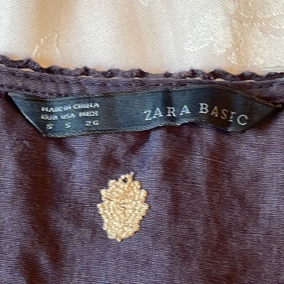Zara linen shift dress with embroidered design V neck and cap sleeve Sz S - Picture 4 of 10